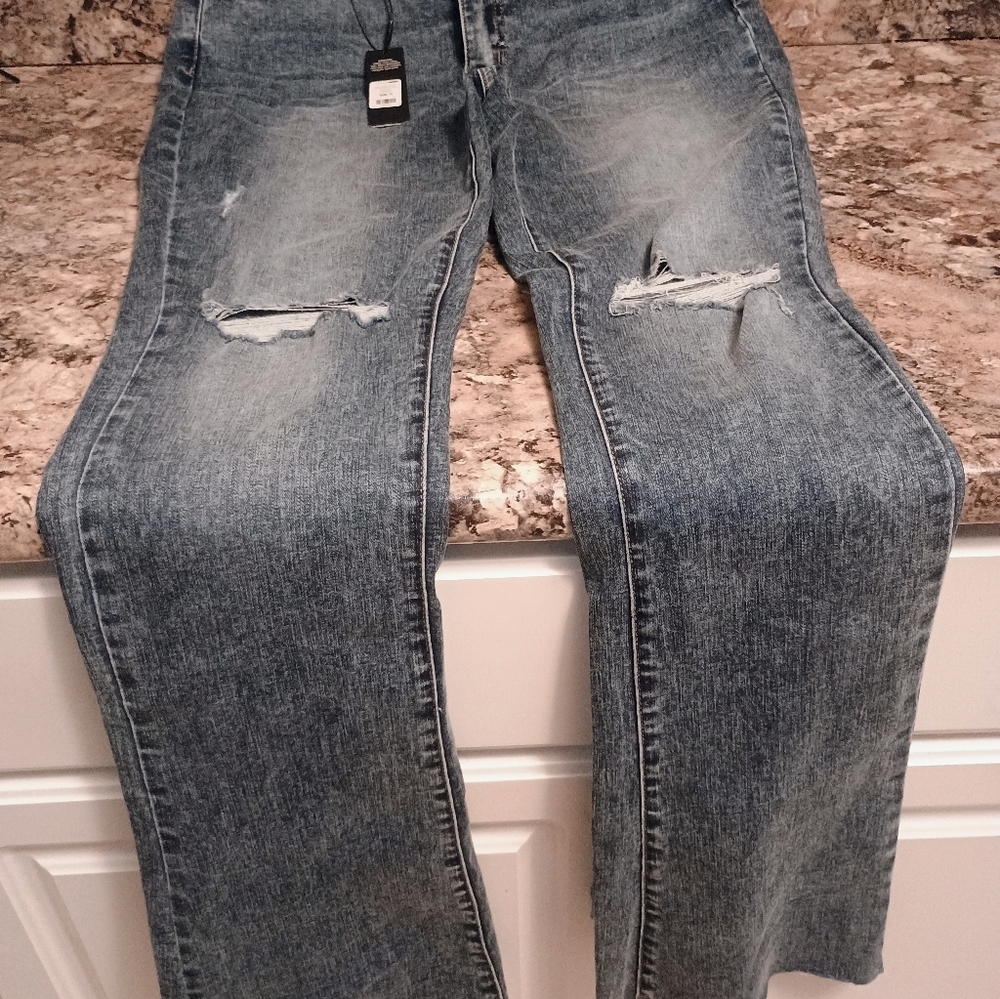 Fashion Nova Blue Distressed Straight Leg Jeans 13 Nwt